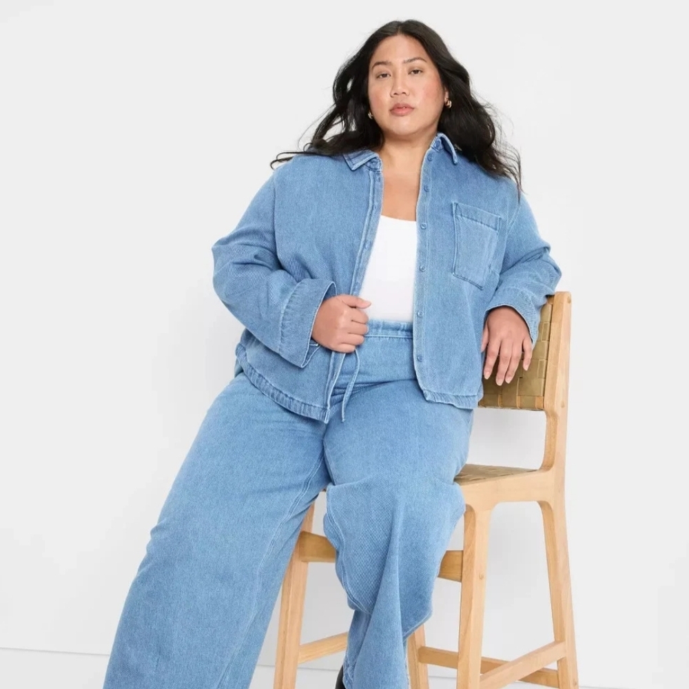 NWT Future Collective Light Blue Denim Button Down Shirt Size 2X